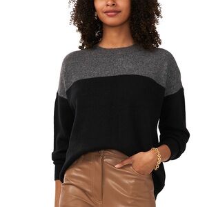 Vince Camuto Gray and Black Color Blocked Sweater